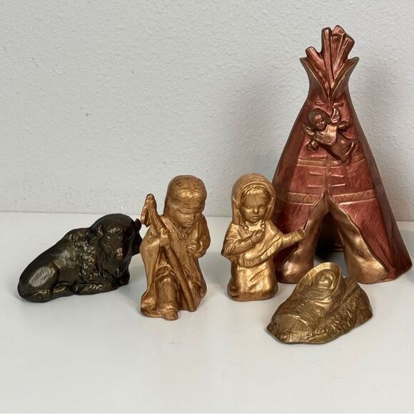 Vintage Handmade Ceramic Native American Children Nativity Set 9 Pieces - Picture 2 of 7